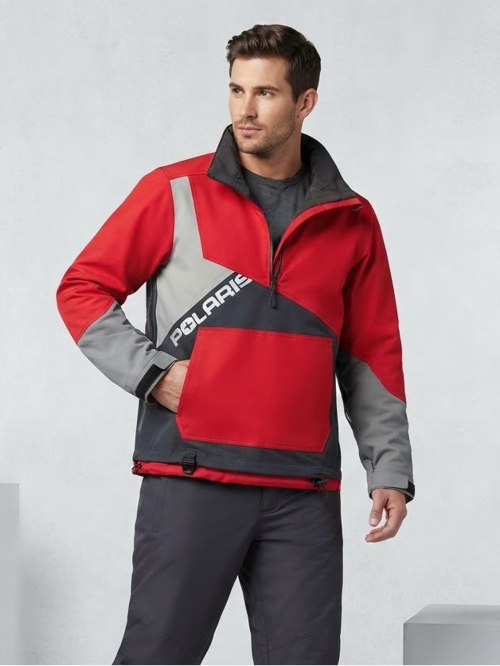 Polaris X-Over Pullover Snowmobile Jacket Red Gray Black Size Large 1/4 Zip
